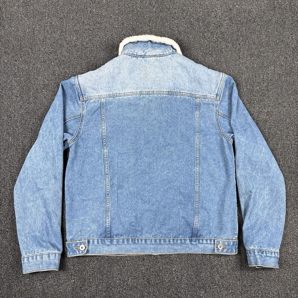 TRIOT Jacket Blue Denim Sherpa Collar Lined Trucker Western Casual Size Large - Picture 3 of 5
